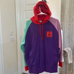 Teddy Fresh Men’s Purple, Red & Green Colorblock Hoodie Medium